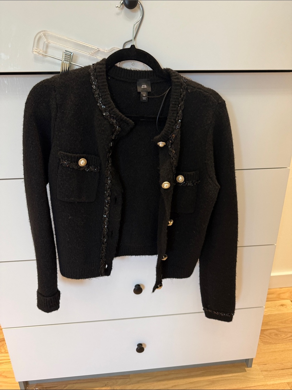 River Island Black Knit Cropped Cardigan with Pearl Buttons